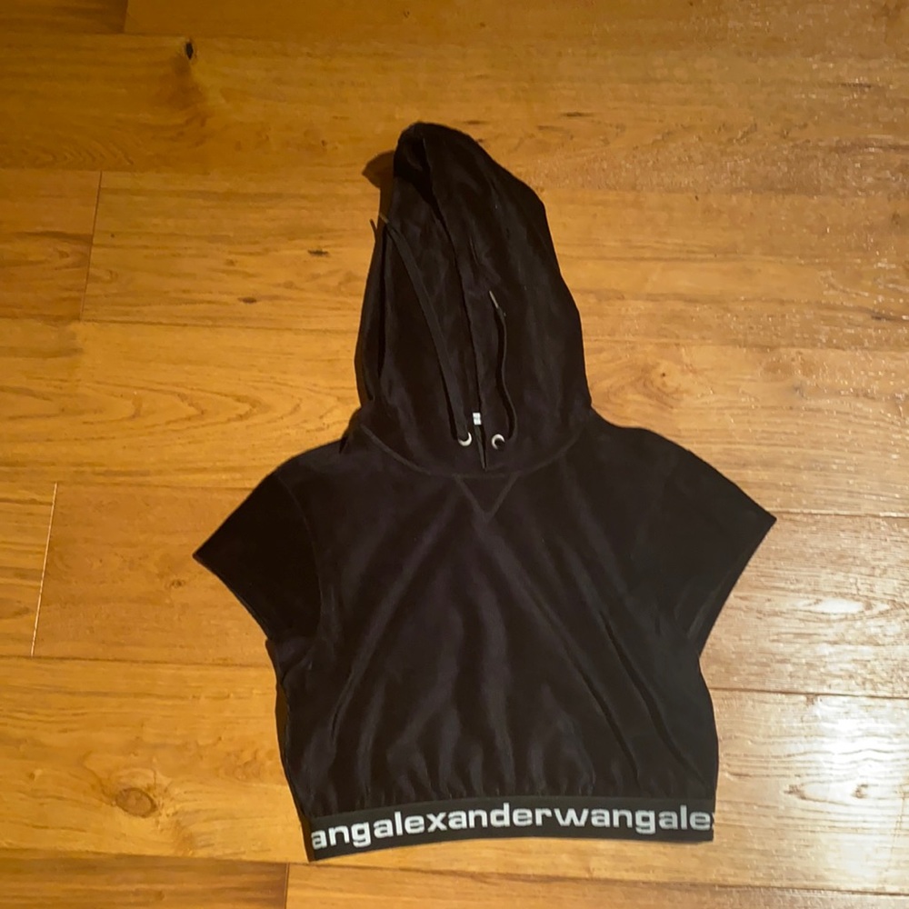 ALEXANDER WANG VELOUR BLACK CROP TOP